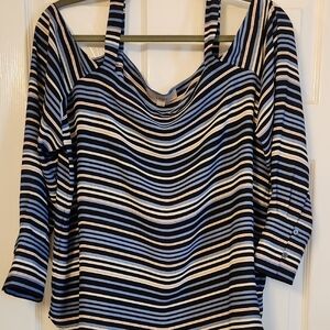 LOFT Blue and Black Blouse with Long Sleeves